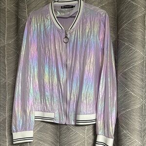 Allegra K Iridescent Bomber Jacket